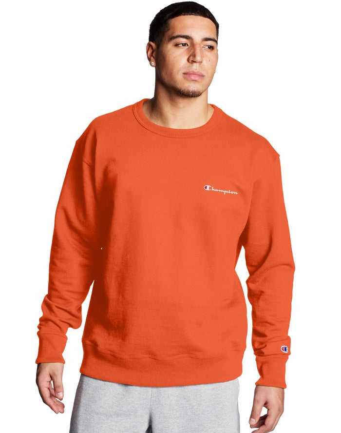 Champion Powerblend Fleece Crew Script Logo - Miesten Oranssi Collegepaita - Suomi 7524691-YO